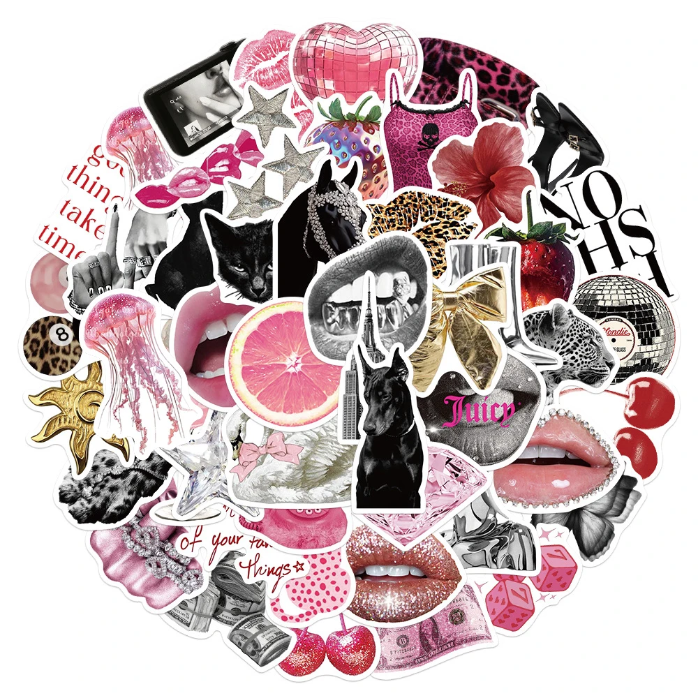 

10/30/50pcs Pink Punk Vintage Aesthetic Art Stickers Cool Y2K Girl Graffiti Sticker Skateboard Phone Luggage Waterproof Decals