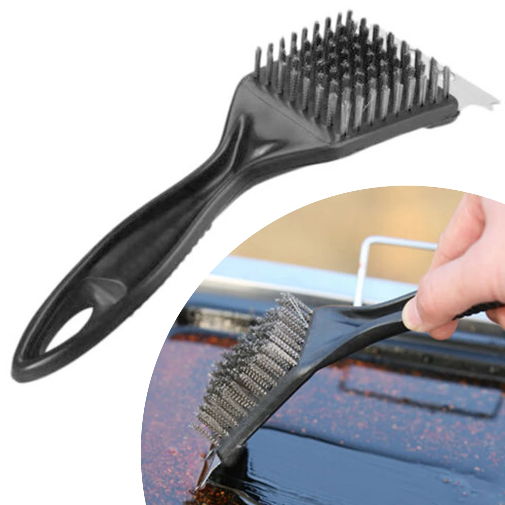 1 Pcs Wire Brush 20cm X 7.2cm BBQ Tools Cast Iron Metal Grill Plastic Stainless Steel Wire Brush Stainless Steel