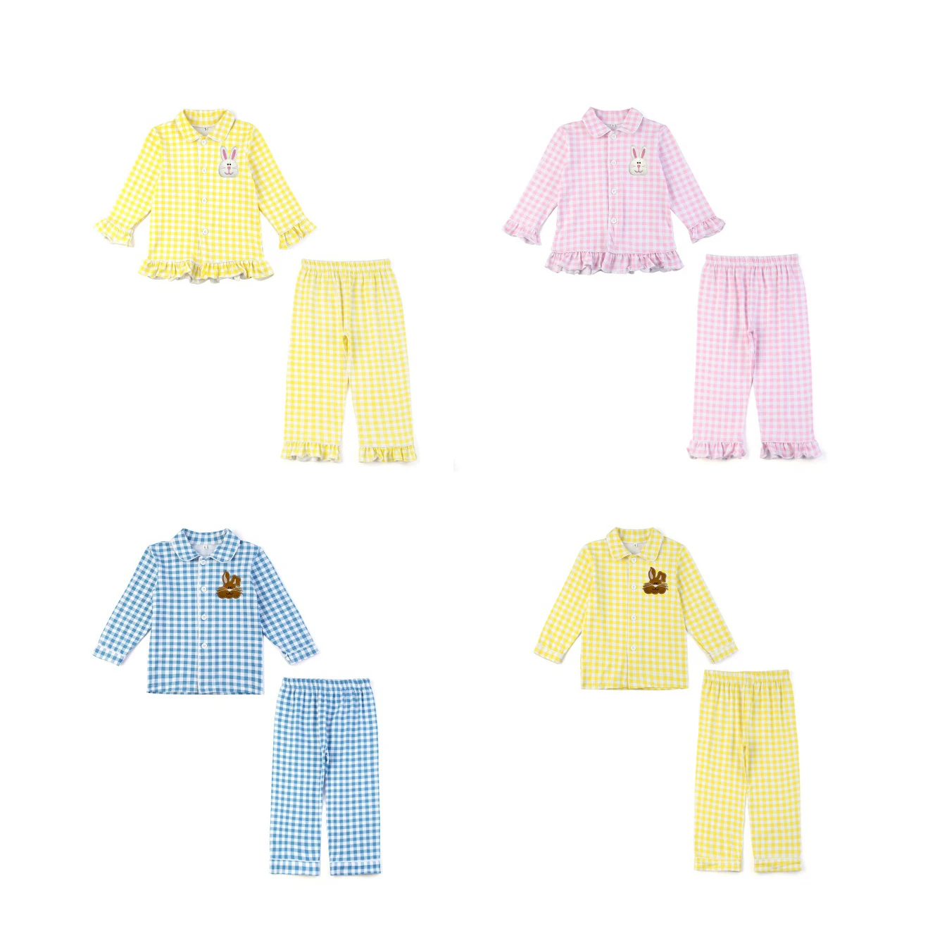 Ruffkids 100% Cotton Easter Plaid Boys Girls Sibling Matching Pjs Baby Clothes Pijama Sleepwear Cute Kids Pajamas Sets