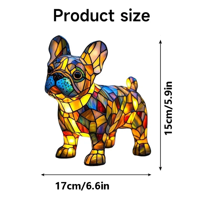 ABBO-Dogs Lamps, Resin Stained Glass Lamps, Dog Series Art Table Night Light, Cute Pet Vintage Themed Led Table Home Decor