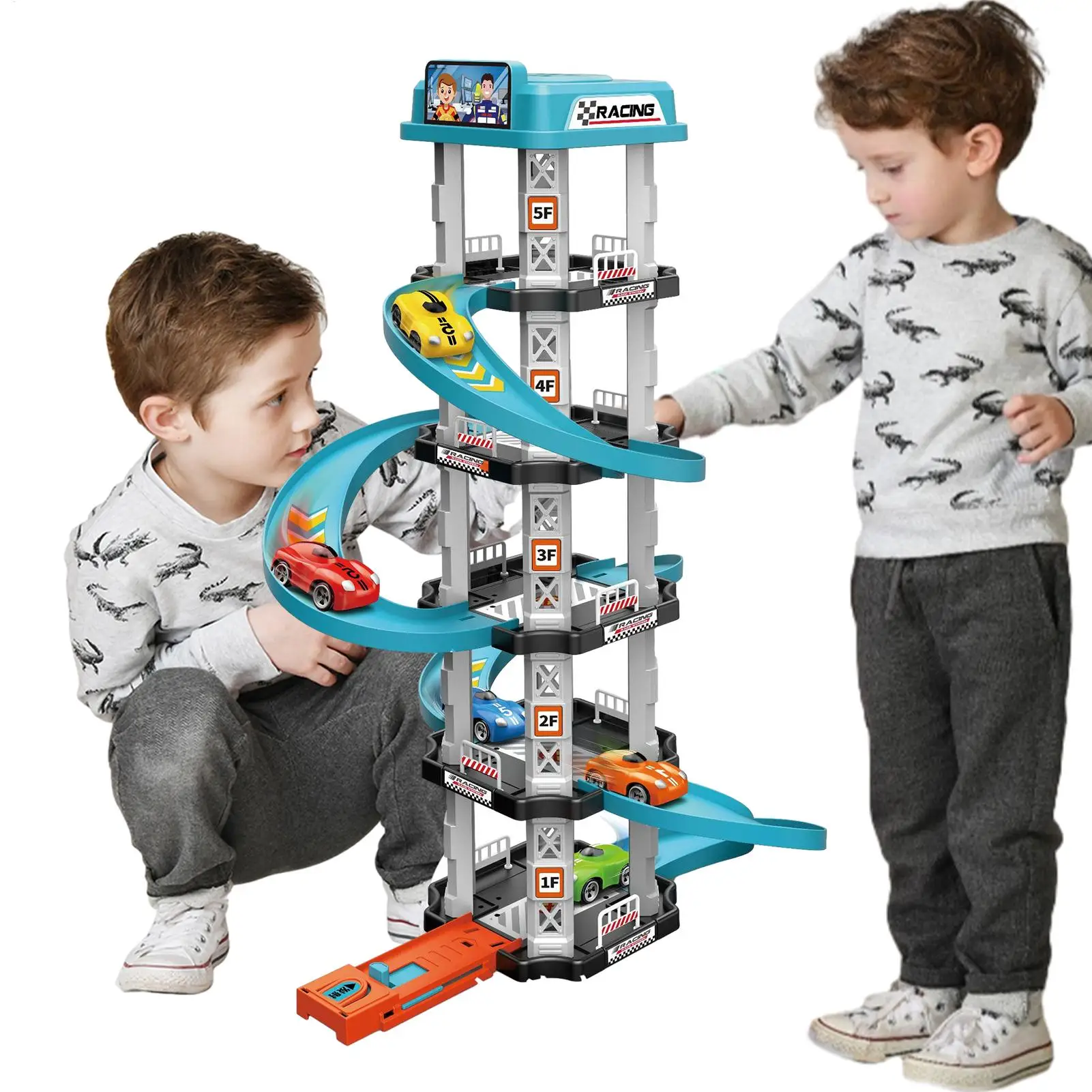 Race Track Car Ramp Toy Children Garage Catapult Track Game Toy Kids Building Parking Lot Gas Station DIY Winding Car Road Toys