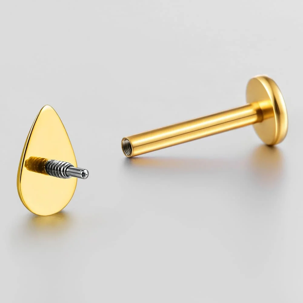 Twolobes 1 Stück ASTM F136 Titan Tropfenförmiger Labret-Piercing Innengewinde Flacher Rücken Ohrstecker Helix-Ohrring Schmuck 18G 16G – Detail 10