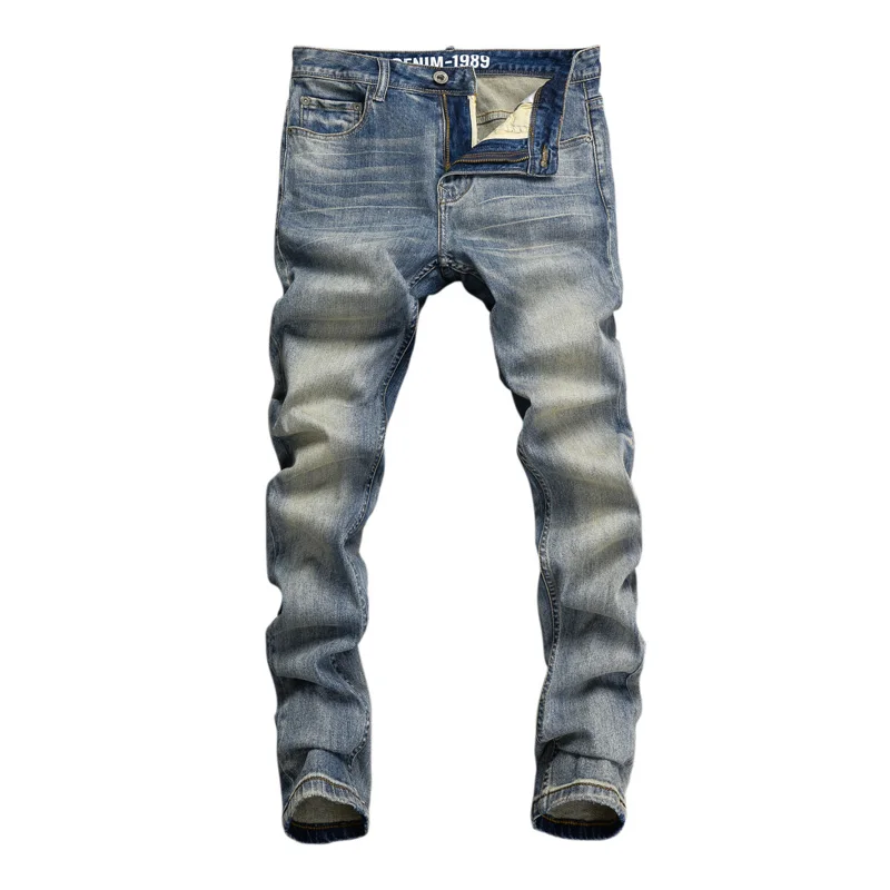 Italian Fashion Men Jeans High Quality Retro Blue Slim Fit Stretch Ripped Jeans Men Trousers Vintage Designer Denim Pants Hombre