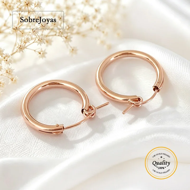 14K Rose Gold Filled Hoop Earrings 2.3x13/15/19/22/29/35mm round Loop Eurowire Ear Components for Wholesale Jewelry Findings