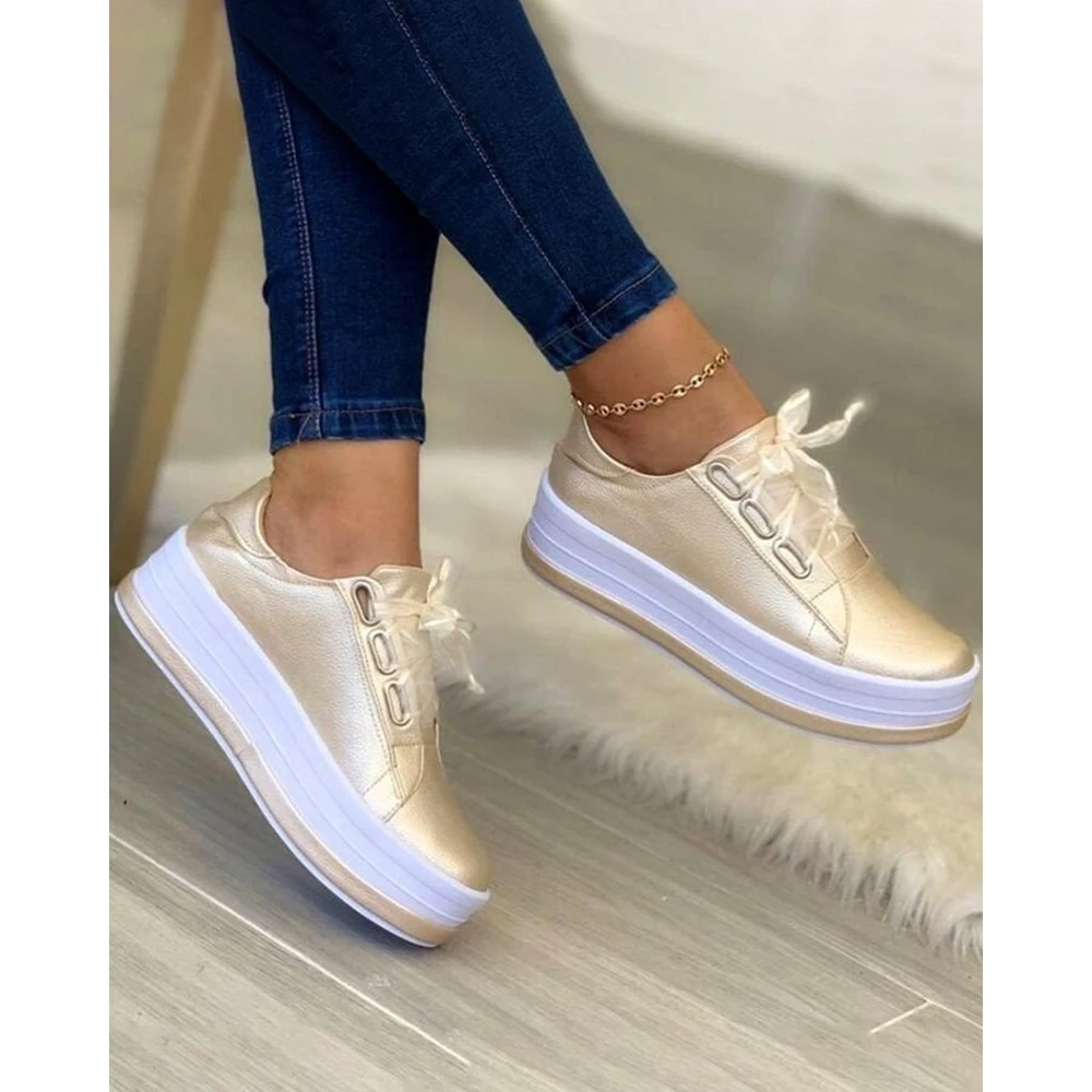 Fashion Women Mesh Lace-up Muffin Sneakers Autumn Daily Casual Round Toe Platform Sports Shoes Korean Style Spring Going Out