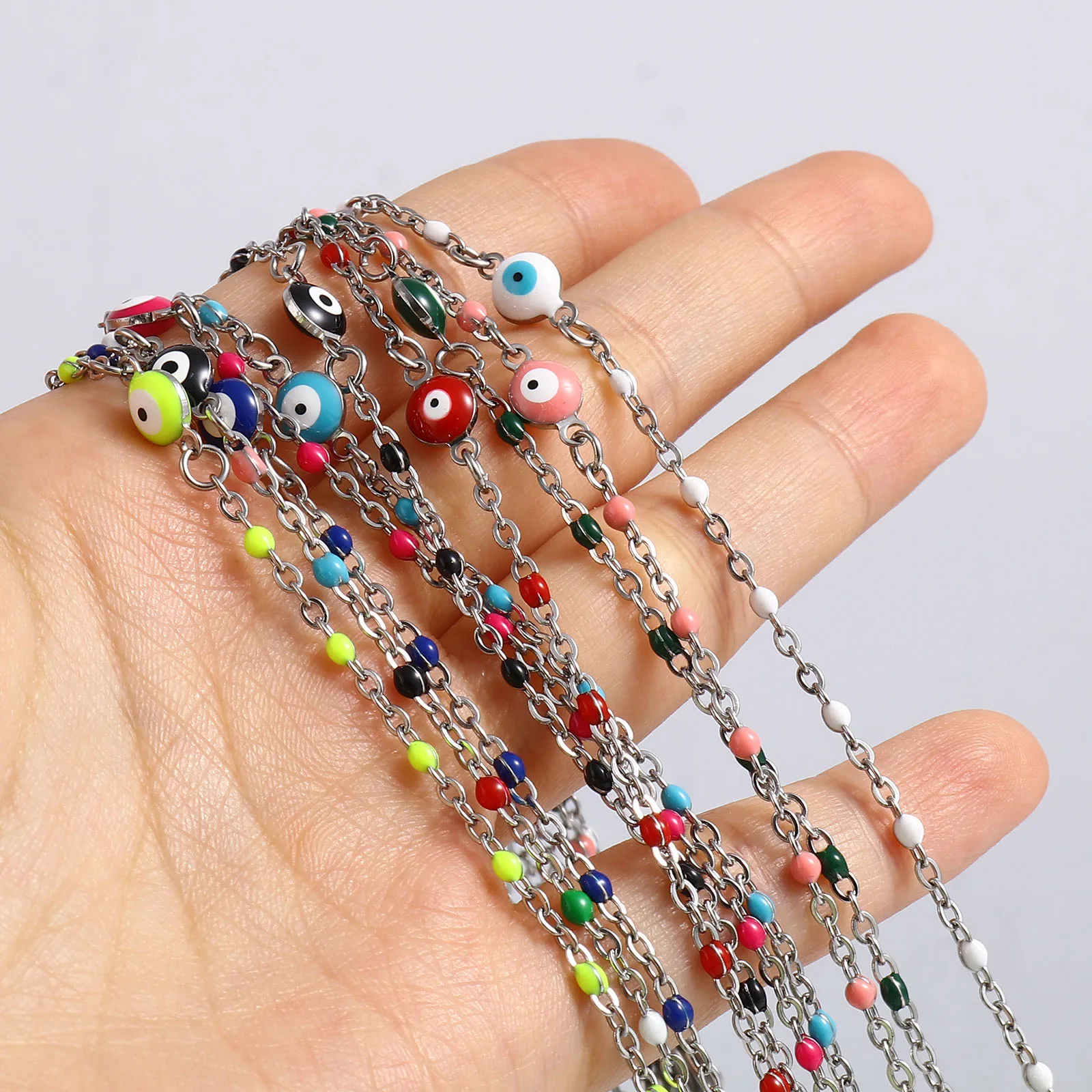 1 PC Silver Color Stainless Steel Religious Anklet Multicolor Enamel Round Evil Eye Fashion Jewelry Anklet 25cm(9 7/8\