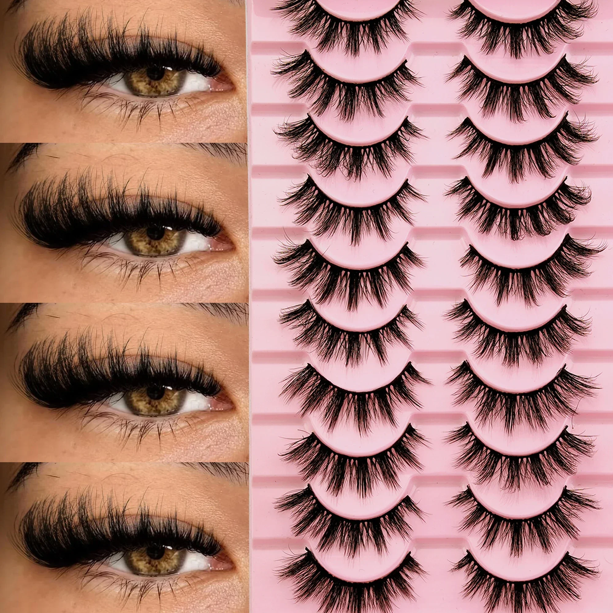 10 Pairs 3D Fluffy Faux Mink Eyelashes Wispy Voluminous Soft Band Dramatic Reusable False Eye Lashes for Dramatic Look