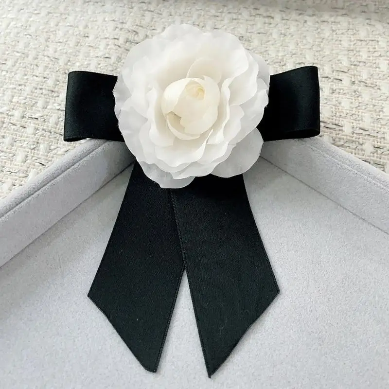 الرجعية كاميليا القوس طوق دبوس أنيق الأسود Bowknot بروش الحداد بروش المرأة قميص دعوى ربطة العنق مجوهرات اكسسوارات