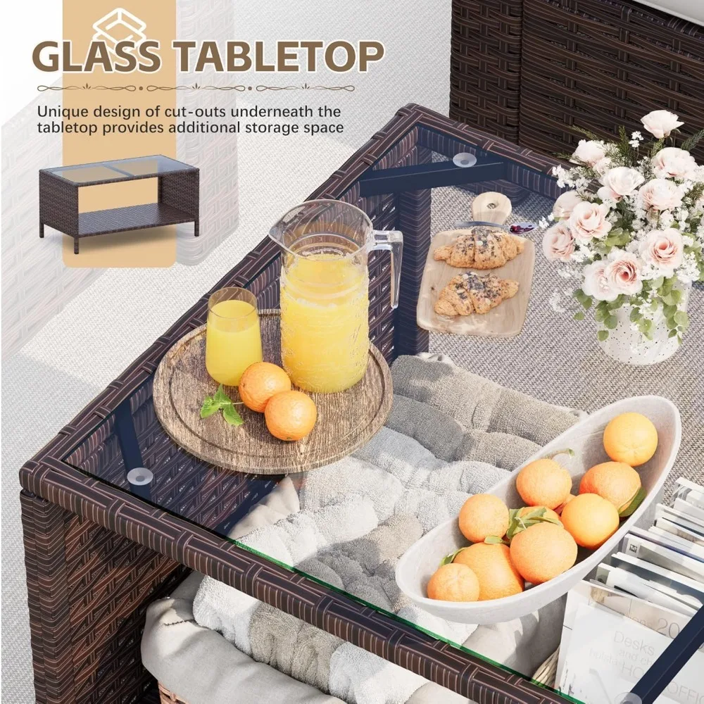 4-piece Patio Furniture Set, Rattan Chair Wicker Reception Sofa Set for Indoor and Outdoor Gardens