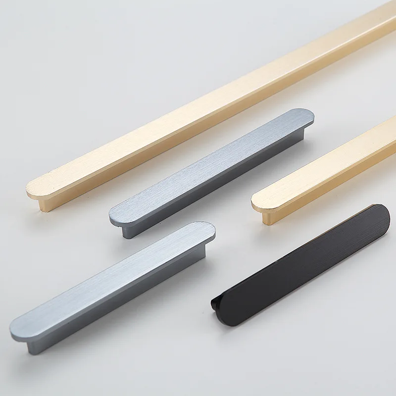 Fashion Brushed Cabinet Handles Aluminum Alloy Kitchen Cupboard Wardrobe Pulls Drawer Closet Knobs Furniture Room Door Handles