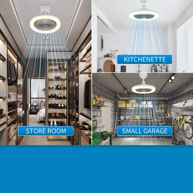 ABGR-Ventilador de soquete de luz multidirecional com controle remoto 10 polegadas, ventilador de teto aparafusado no soquete de luz para aprimorado e ajustável