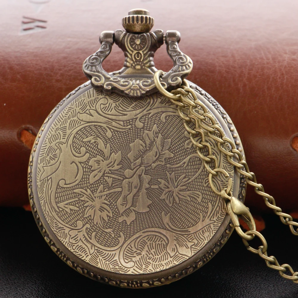 XH3022 Steampunk Vintage National Salute Relief Quartz Pocket Watch Fashion Charm Fob Watch Necklace Pendant with Chain Gift