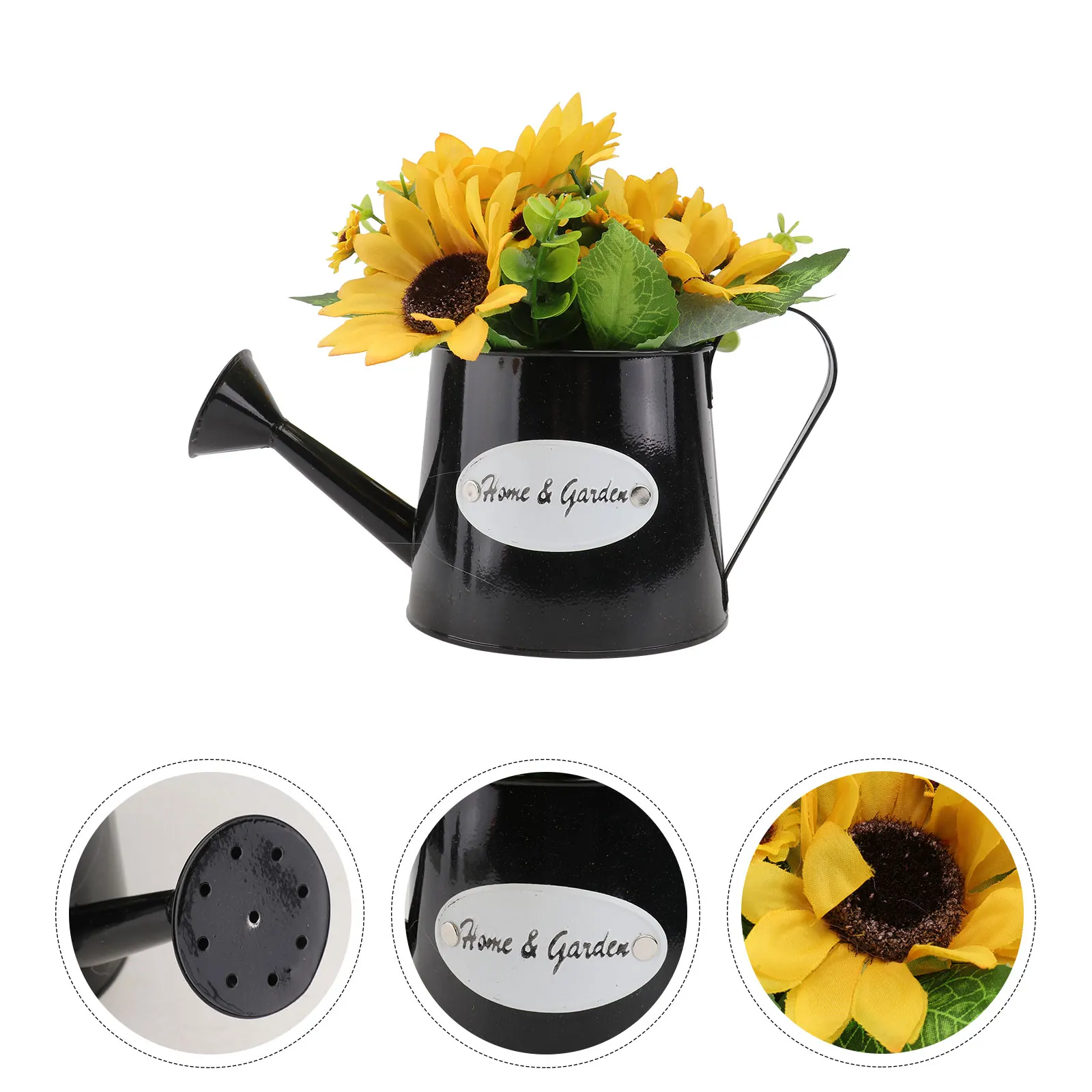 

1Set Simulation Sunflower Plant Bonsai Decorative Iron Kettle Design for Desk Bookshelf Living Room Realistic Artificial