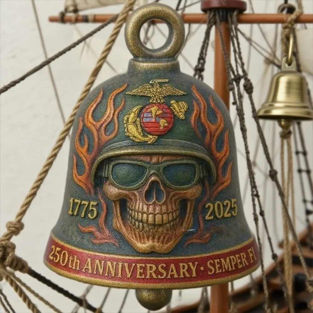 

Handmade Motorcycle Bell Skull Design Hip-hop Punk USMC Keychain 250th Anniversary Marine Corps Guardian Bell Hanging Ornament.