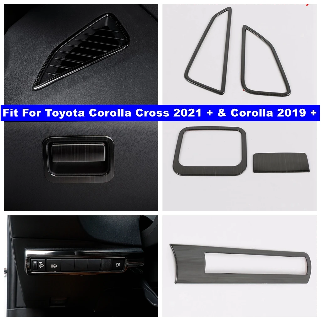 

Black Brushed Glove Storage Box / Head Lights Switch / Air AC Outlet Vent Cover Trim For Toyota Corolla 2019 - 2024 Accessories