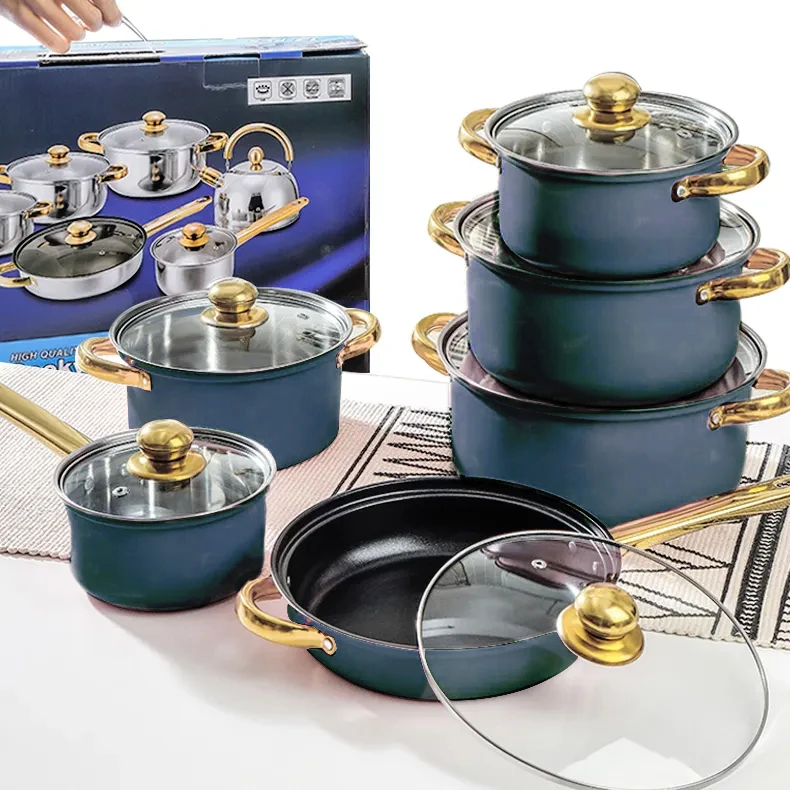 6-Piece Blue Non-Stick Cookware Set  Stainless Steel Frying Pans Cooking Pots Casseroles Pot Set