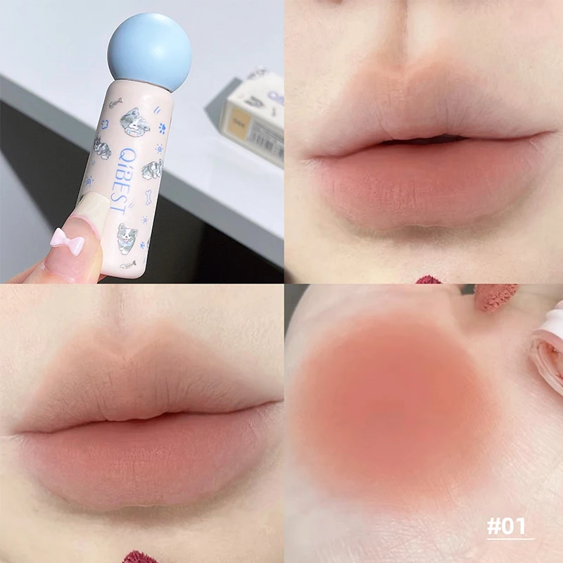 QIBEST Cute Velvet Matte Lip Mud Waterproof  Non-stick Lip Stain Long Lasting Highly Pigmented Lipstick Tint Korean Cosmetics