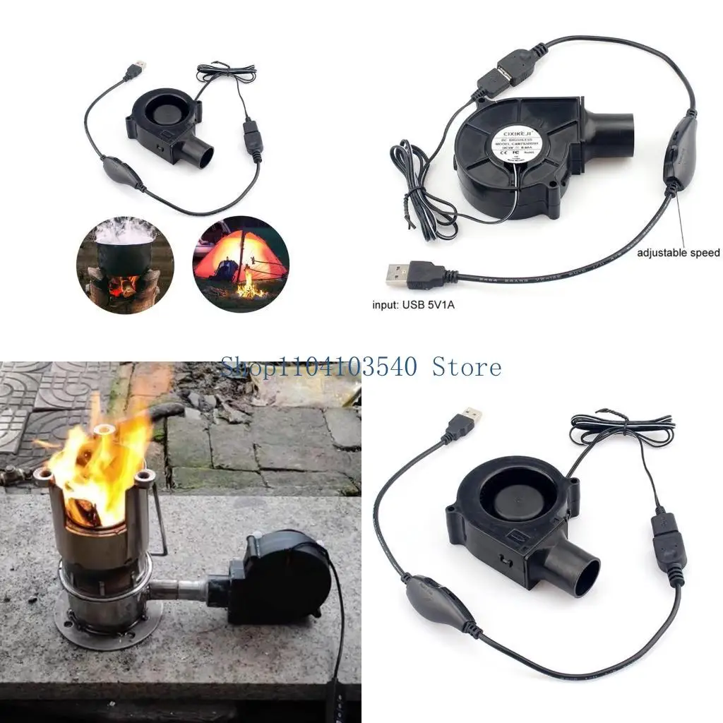 

02DC Portable USB BBQ Fan - 7cm 7530 Air Turbo Blower Fan with Adjustable Speeds for Outdoor Camping Picnic Grill Cooking