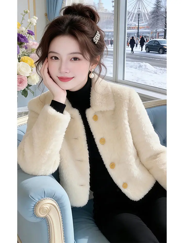

Женская зимняя куртка с меховым воротником из овчины, модная, высококачественная, теплая, на молнии, свободного кроя, стандартной длины, однотонная