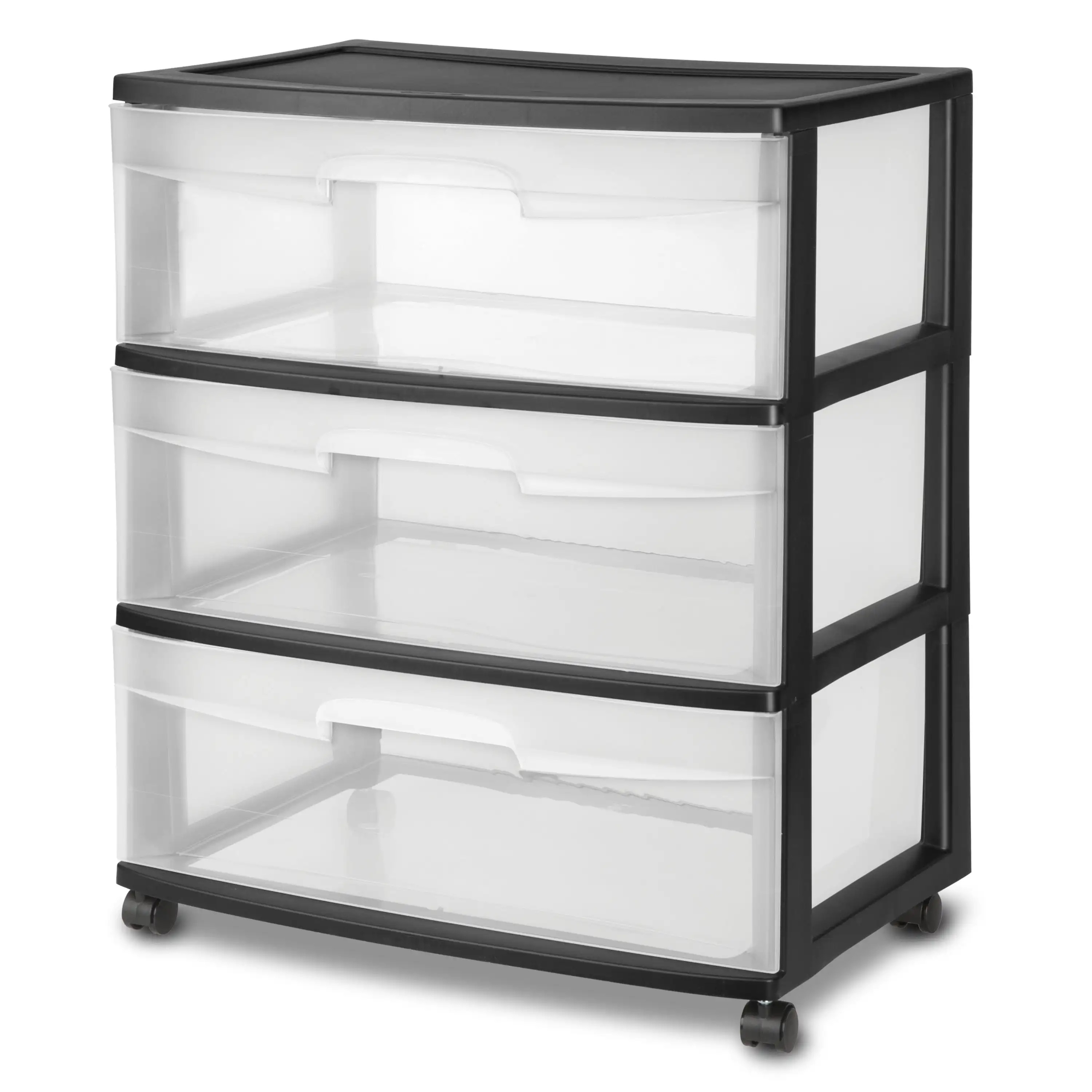 

Storage Drawer, 3 Drawer Wide Plastic Storage Cart with Clear Pull Out Drawers, Black