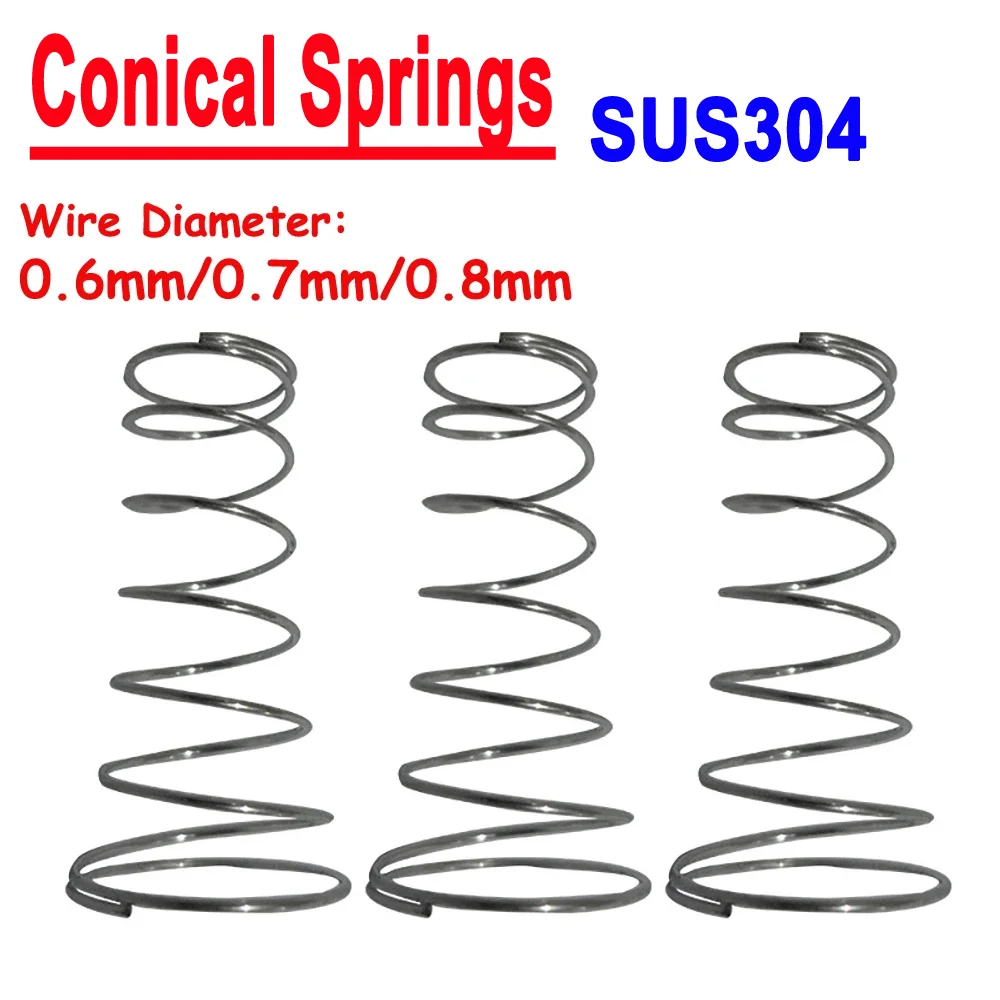 10Pcs SUS304 Stainless Steel Tower Spring Conical Compression Springs Wire Diameter 0.6mm 0.7mm 0.8mm Battery Springs