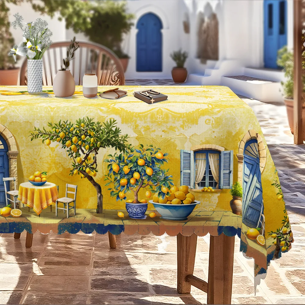 Mediterranean style, French lemon, rural tablecloth, yellow and blue decorations
