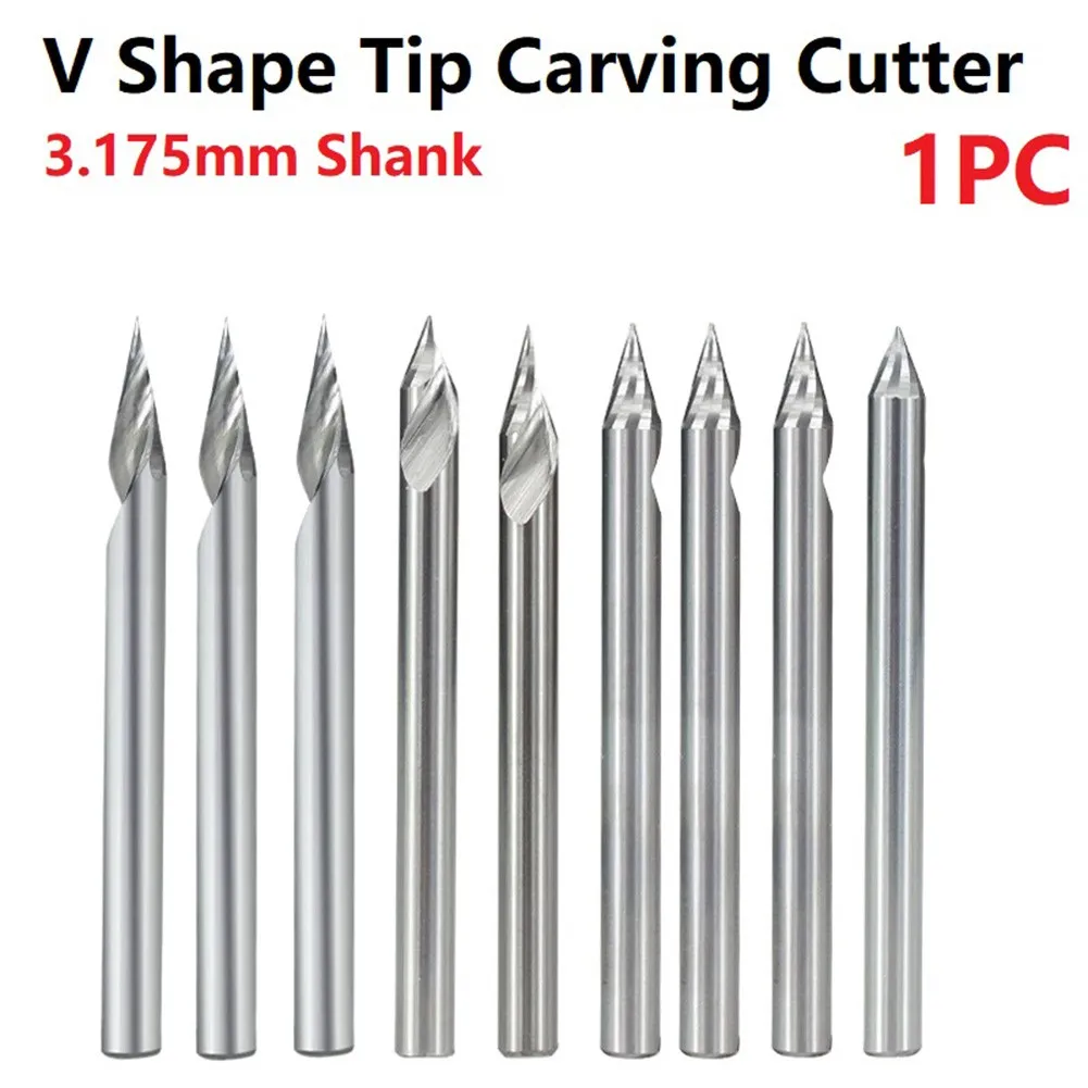 Engraving Bit 1/8\\\'\\\' Shank Edges 0.1/0.2/0.3mm Tip 20/30/45/60 Degrees Carbide Cutting No Burrs Smooth Bright
