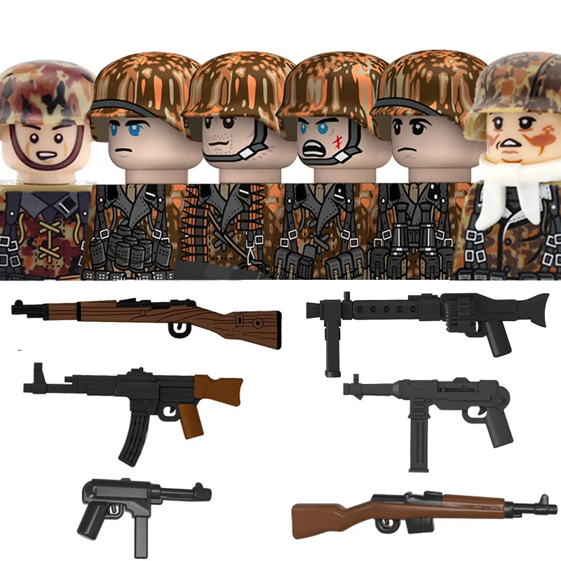 Briques de construction militaires WW2 Allemagne : Soldats de l'armée en camouflage d'automne, figurines d'infanterie, casques et armes militaires – Jouets pour enfants
