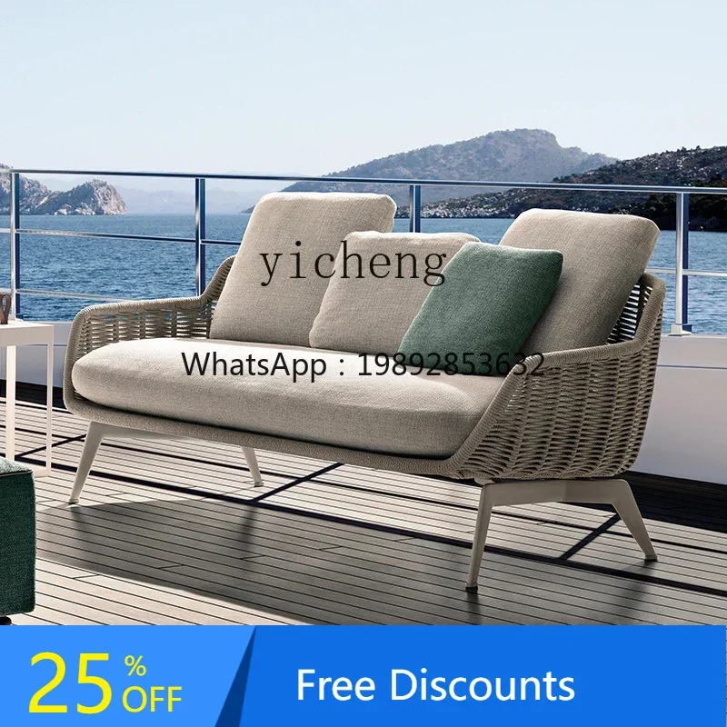 

LYY Outdoor Sofa Rattan Chair Courtyard Teak Rattan Balcony Outdoor Waterproof Sun Protection Combination