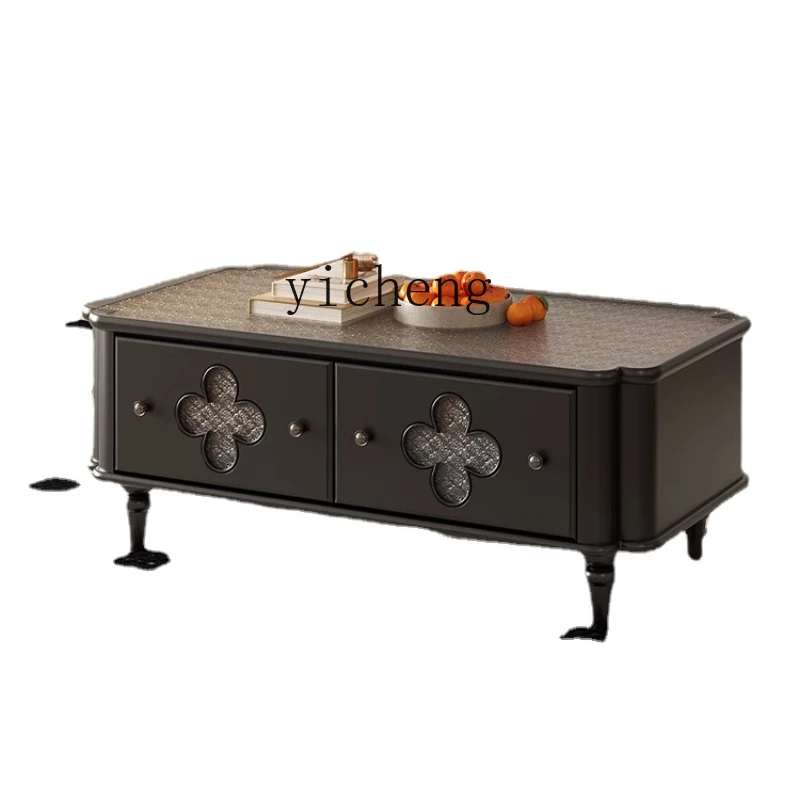 Xl Classic Black Solid Wood Four-Leaf Clover Tea Table Log Square Living Room TV Cabinet Unit