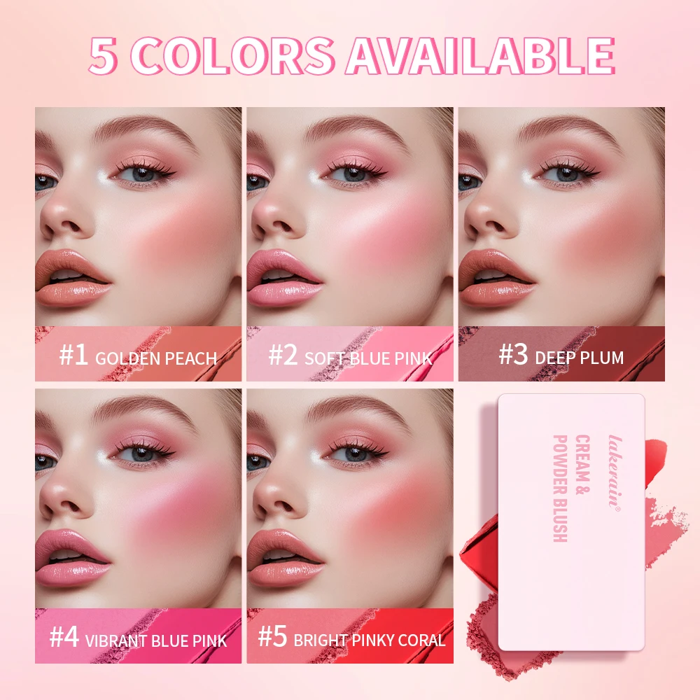 Lakerain Cream & Powder Blush Dual Textures Long-lasting Highly Pigmented Makeup Portable Natural Face Blusher Cosmetic
