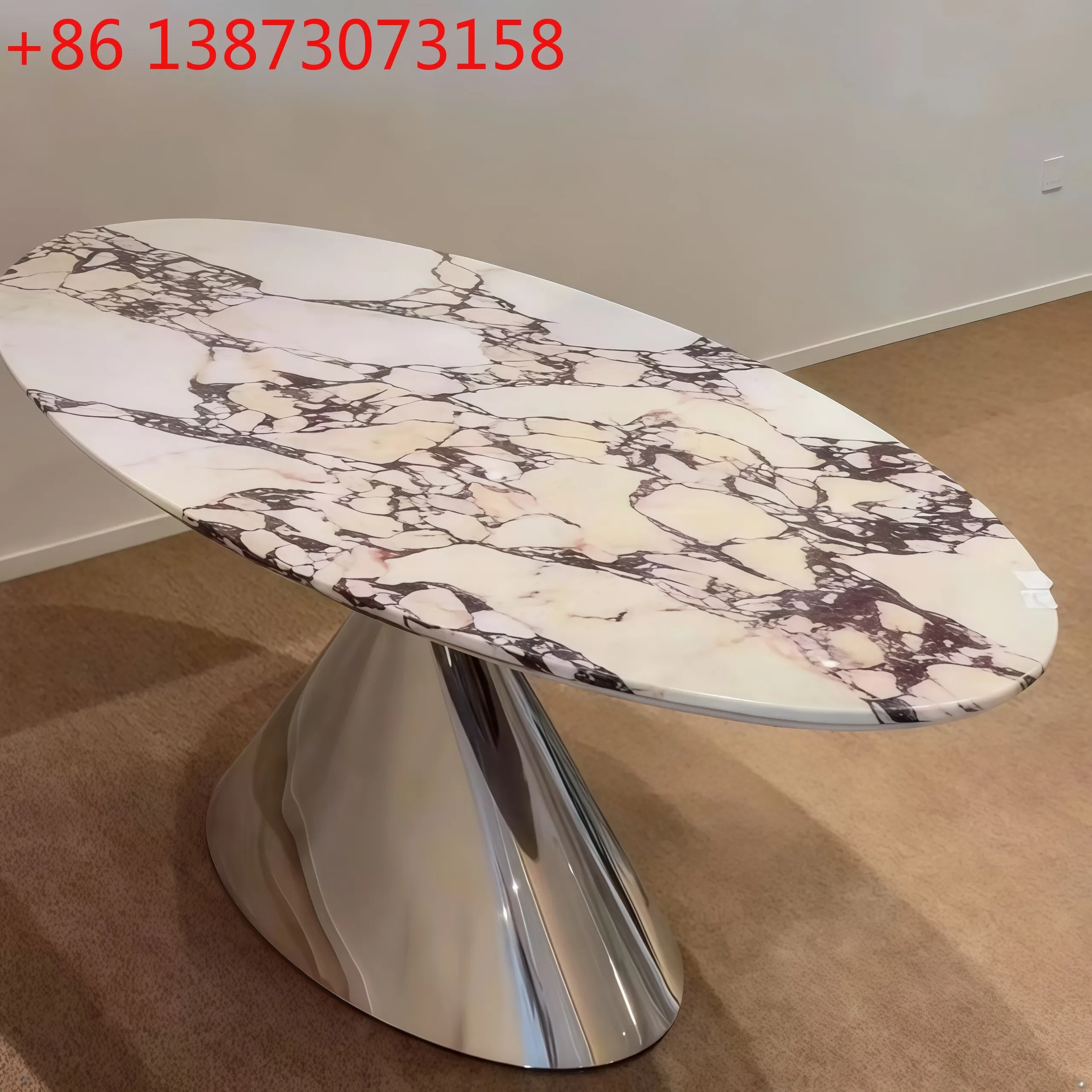

Italian Karakata purple marble light luxury modern minimalist goose egg oval dining table