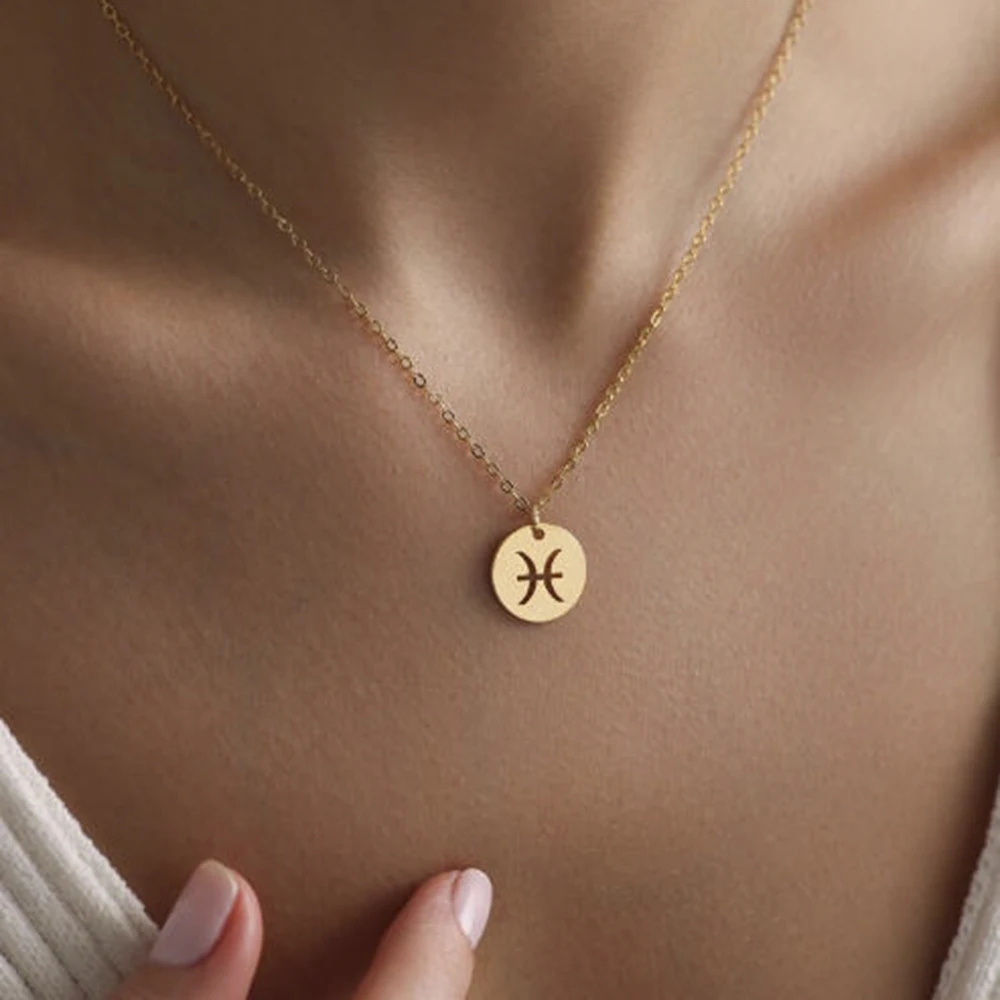 

Necklaces 14K Gold Filled Choker Handmade Gold Zodiac Sign Coin Charm Pendants Jewelry for Women Party Birthday Daily Gifts