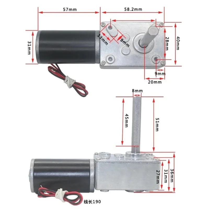 5840-31ZY-51 Geared Motor 12V~24/7RPM~470RPM High Torque 70KG/CM High Power Worm Gear DC Motor Turntable Door Self-Locking