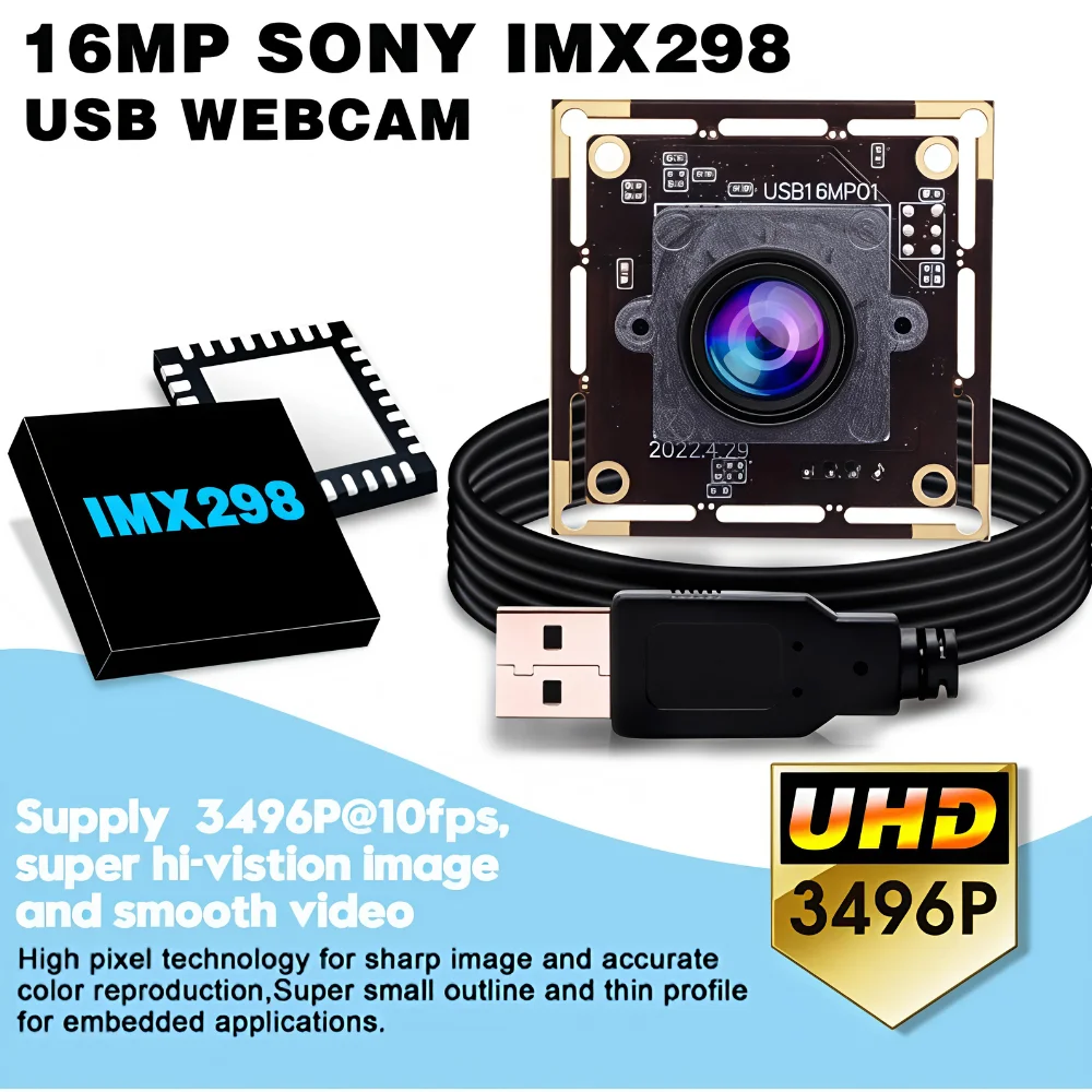 ELP 16MP No Distortion USB Webcam IMX298 Color Sensor HD Surveillance Camera Module for OCR Passport Scanning
