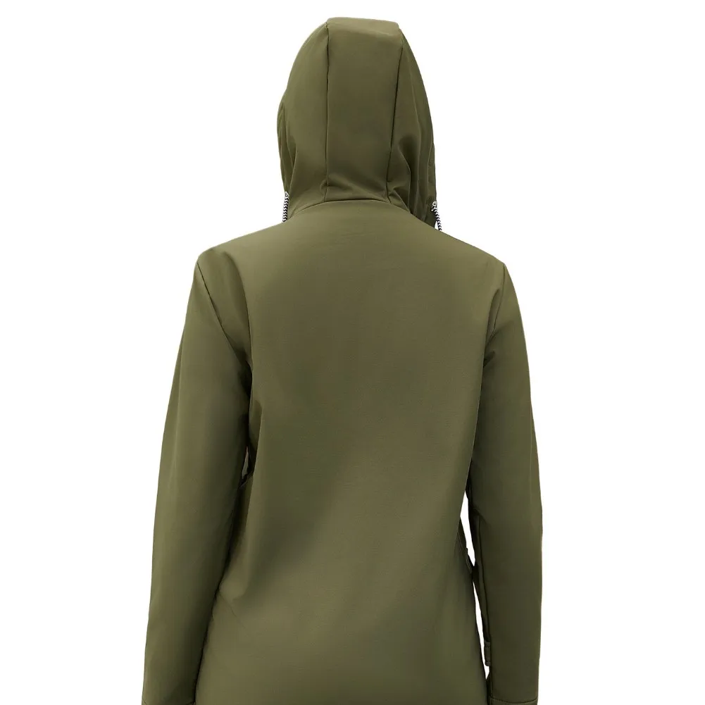 Womens Multi Pocket Fleece Lined Hooded Jacket Drawstring Waist Windproof Thick Warm Outerwear for Autumn Winter Use