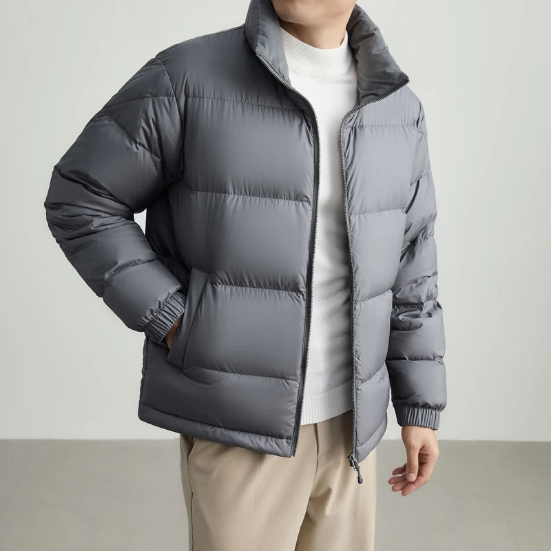 2026 Winter New Style Men's Fashion Casual Thick Down Jacket - Warm and cozy fleece coat in solid color with a stand-up collar,
