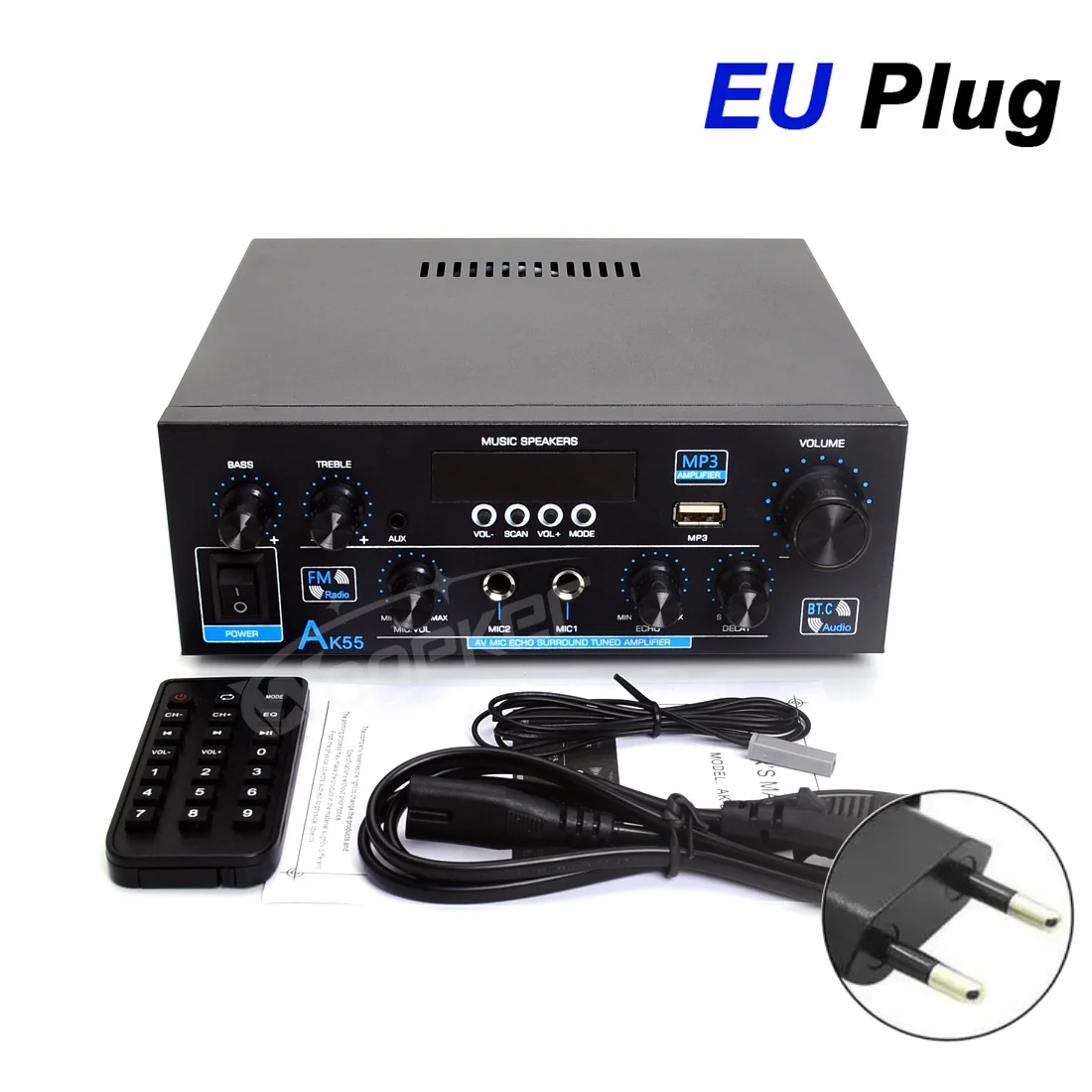 Woopker Verstärker AK55 900 W Max. 2,0 Kanal Nennleistung 70 W + 70 W Bluetooth Audio Hifi AMP Karaoke Musik Player Unterstützung 110 V 220 V 12 V 6