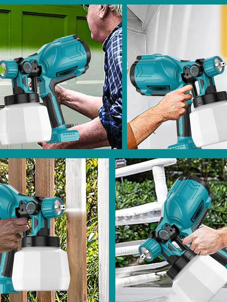 Cordless Paint Spray System, Compatible with Makita 18 V Batteries, Electric Paint Spray Gun with 3 Nozzle and 3 Spray Patterns