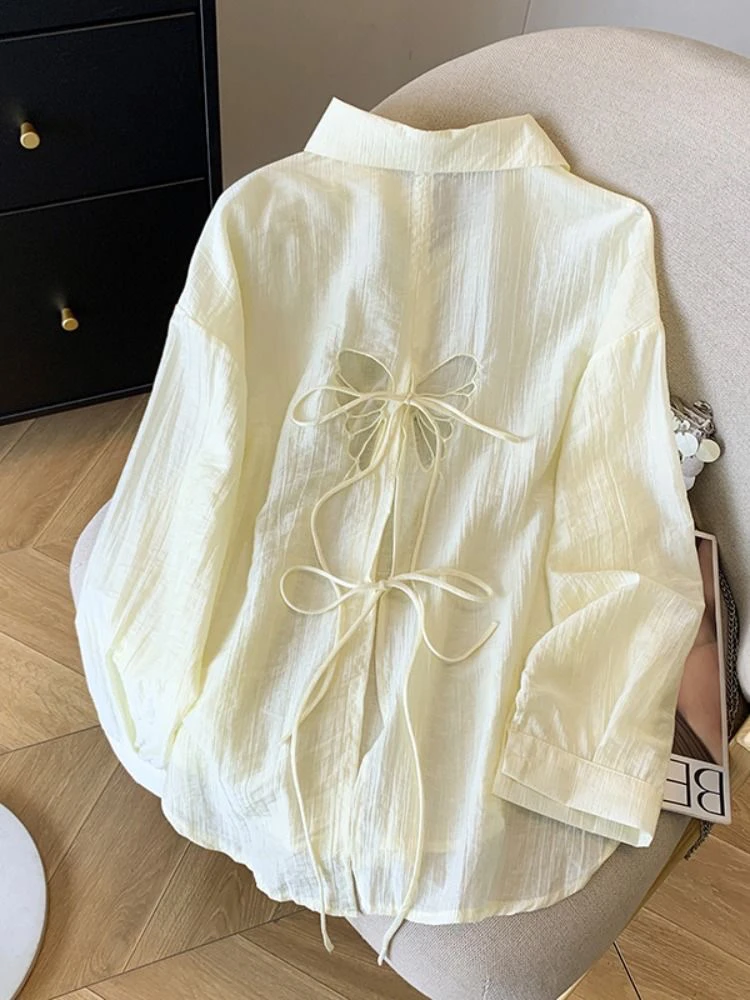 Femmes été nouveau Design évider Protection solaire irt mince Long Sve col ample respirant coton