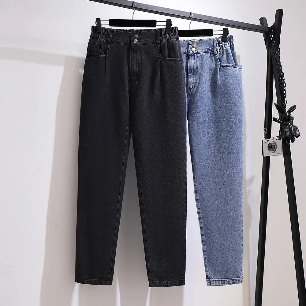 

Jean Straight Ankle Length Denim Women High Waist Vintage Washed Denim Jeans Pockets Solid Loose Fit Casual Trousers