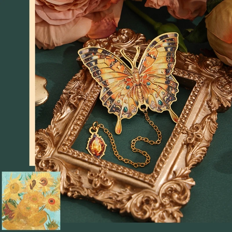Y5LB Elagent Bookmarks with Pendant Butterfly Metal Bookmarks Book Page Divider for Teacher Book Lover Student Reading Aid