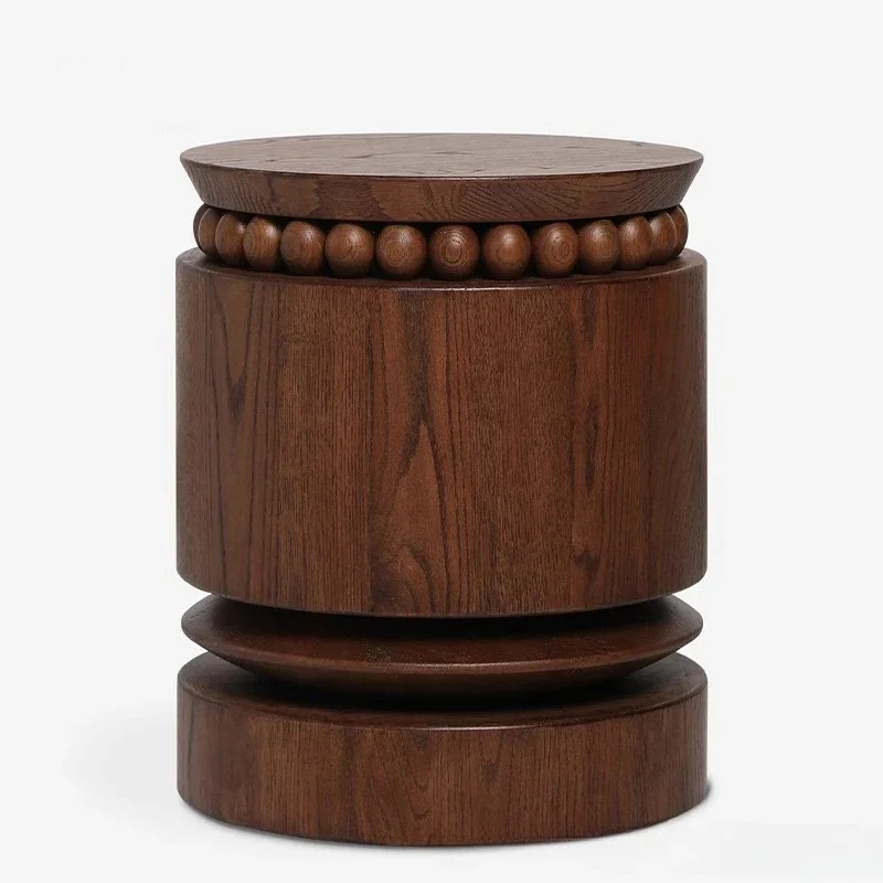 طاولة قهوة أسطوانية من الخشب الصلب الفرنسي، طاولة جانبية صغيرة، تصميم القرون الوسطى، مقعد مستدير، طاولة قهوة خشبية جديدة قديمة #1