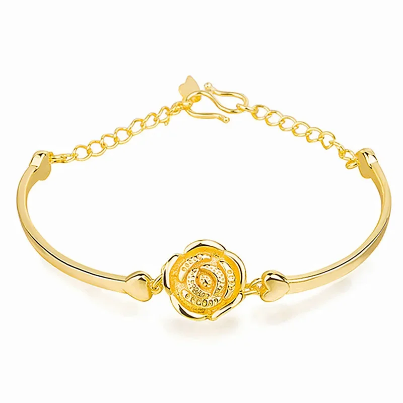 Pulseira Real de Ouro 18K Rosa para Mulheres, Joias para Namorada, Dia das Mães, Dia dos Namorados, Noivado, Aniversário