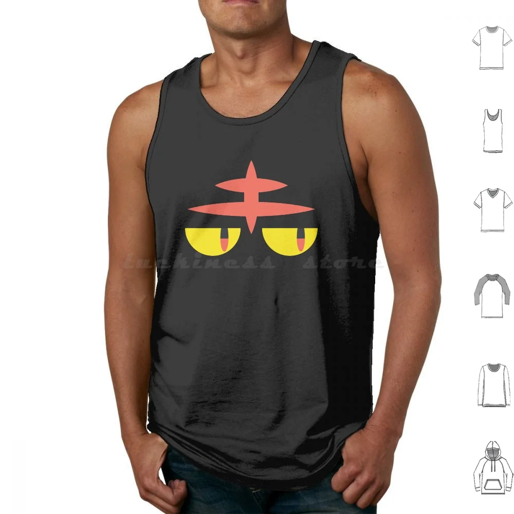 Litten Tank Tops Print Cotton Pokémon Litten Cat Pokeball Torracat Incineroar Eyes