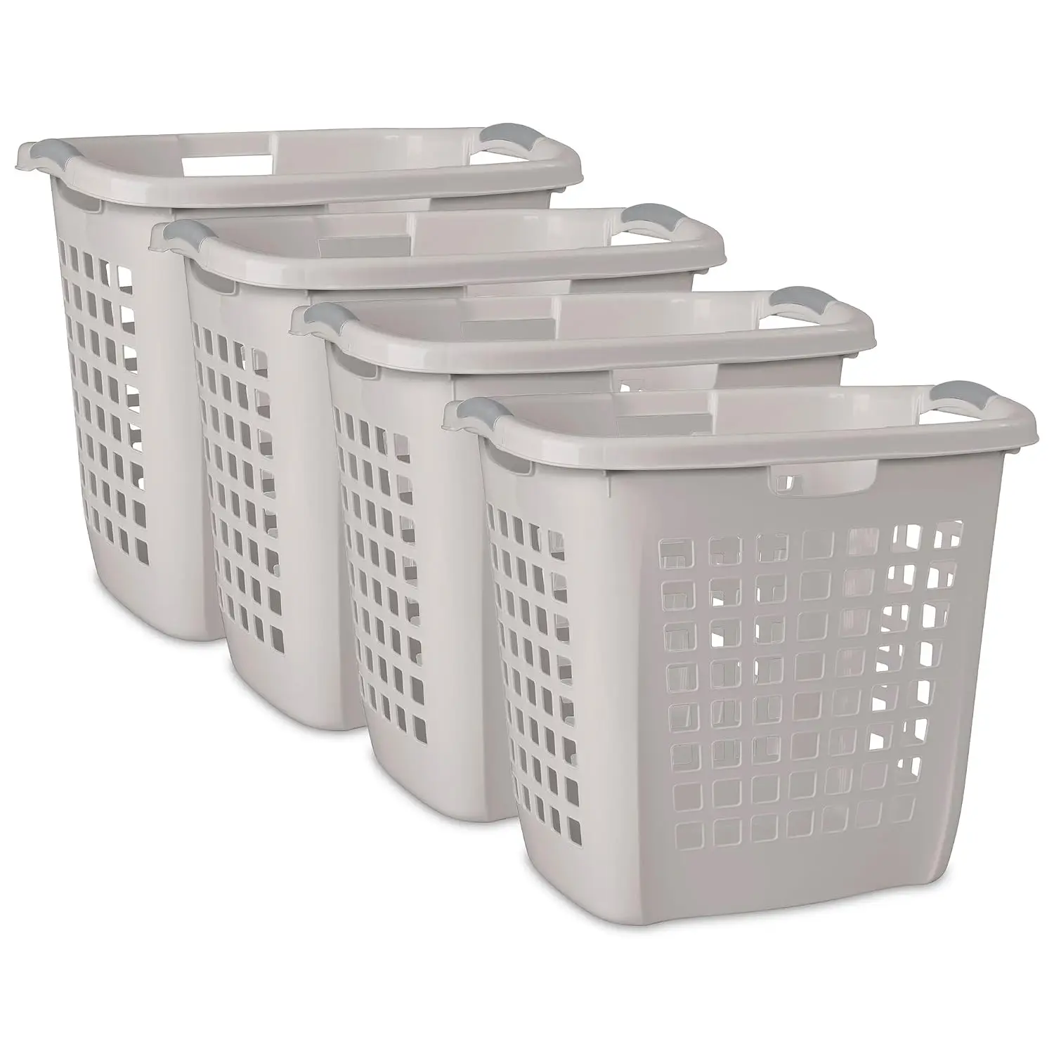 4 Pack 2.1 Bushel Gray Plastic Laundry Baskets, Large Easy Carry Clothes Hampers for Home, Dorm, Bathroom and Bedroom