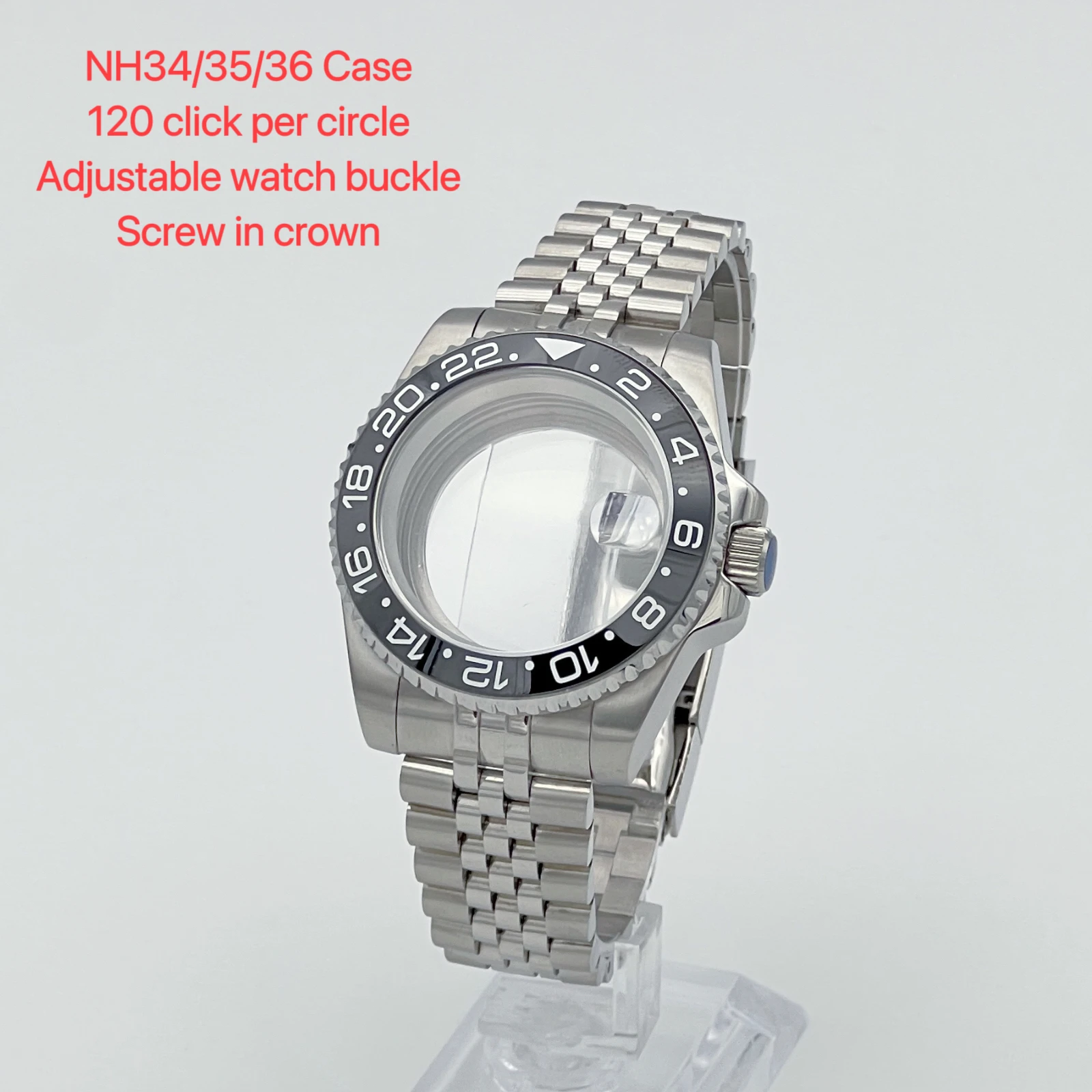 40mm superior quality NH35 case,  Case and Strap Set,GMT Modified parts Ceramic/Aluminum Ring, sapphire watch mirror,NH34/35/36