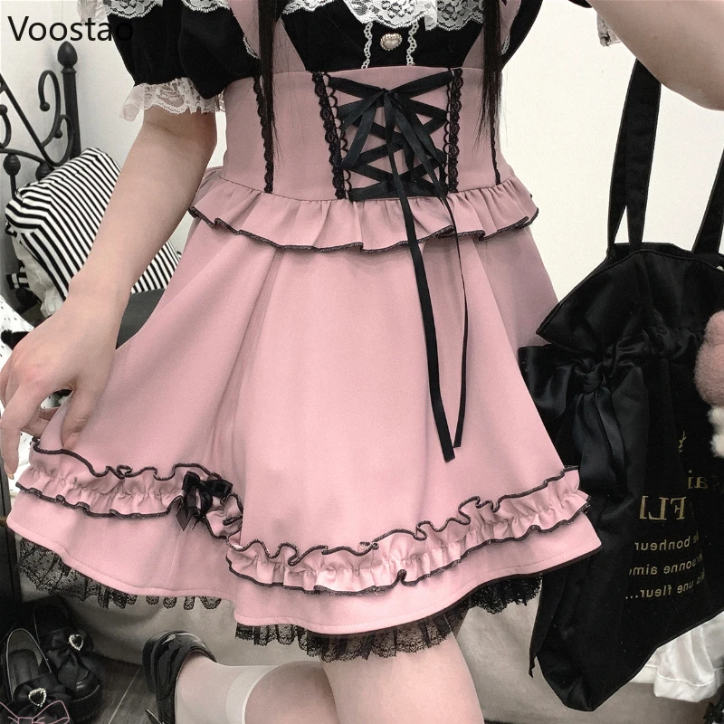 Imagem -03 - Saia de Bolo Kawaii Lolita para Meninas Harajuku Atadura Gótica Babados Laço Arco Saia Suspensor para Mulheres Doce Sexy Fofo Y2k Saias de Festa