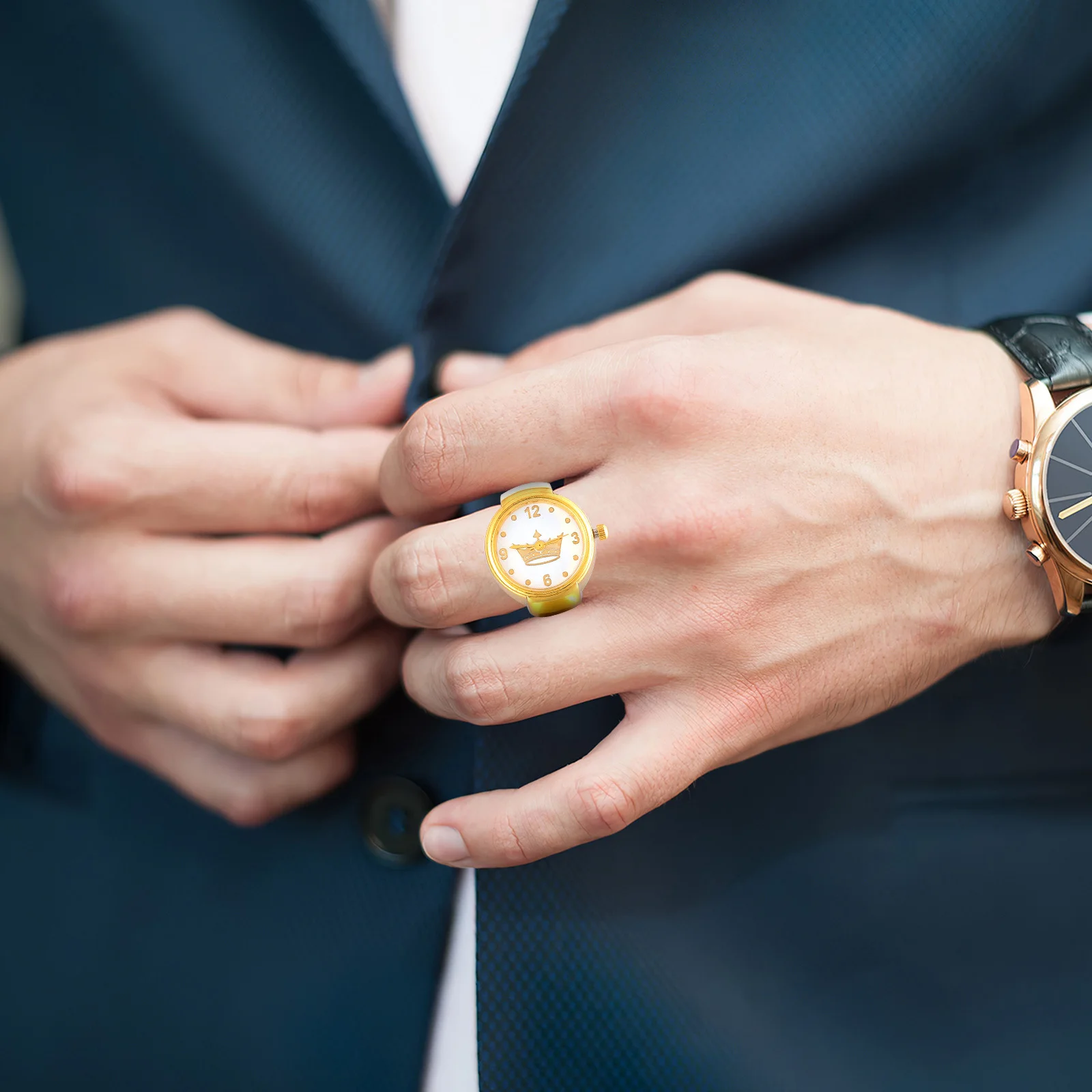 2 pcs Finger Watches For Men Women Round Dial Quartz Clock Ring Vintage Style Pattern Arabic Numbers Clear Hands