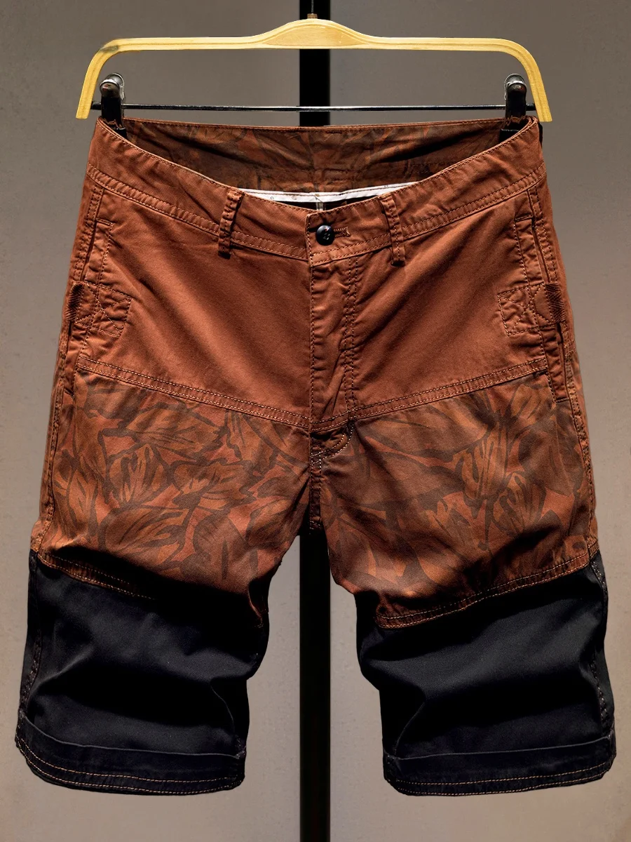 

Американские шорты в стиле пэчворк для мужчин: новые летние повседневные эластичные брюки средней длины для молодежи, дышащие, универсальные, длиной до колена.